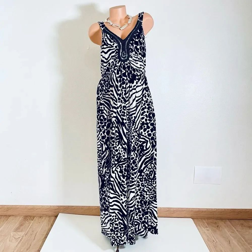 Lane Bryant Sz 14/16 Beautiful White Black Zebra Cheetah Animal Print Bling Blin